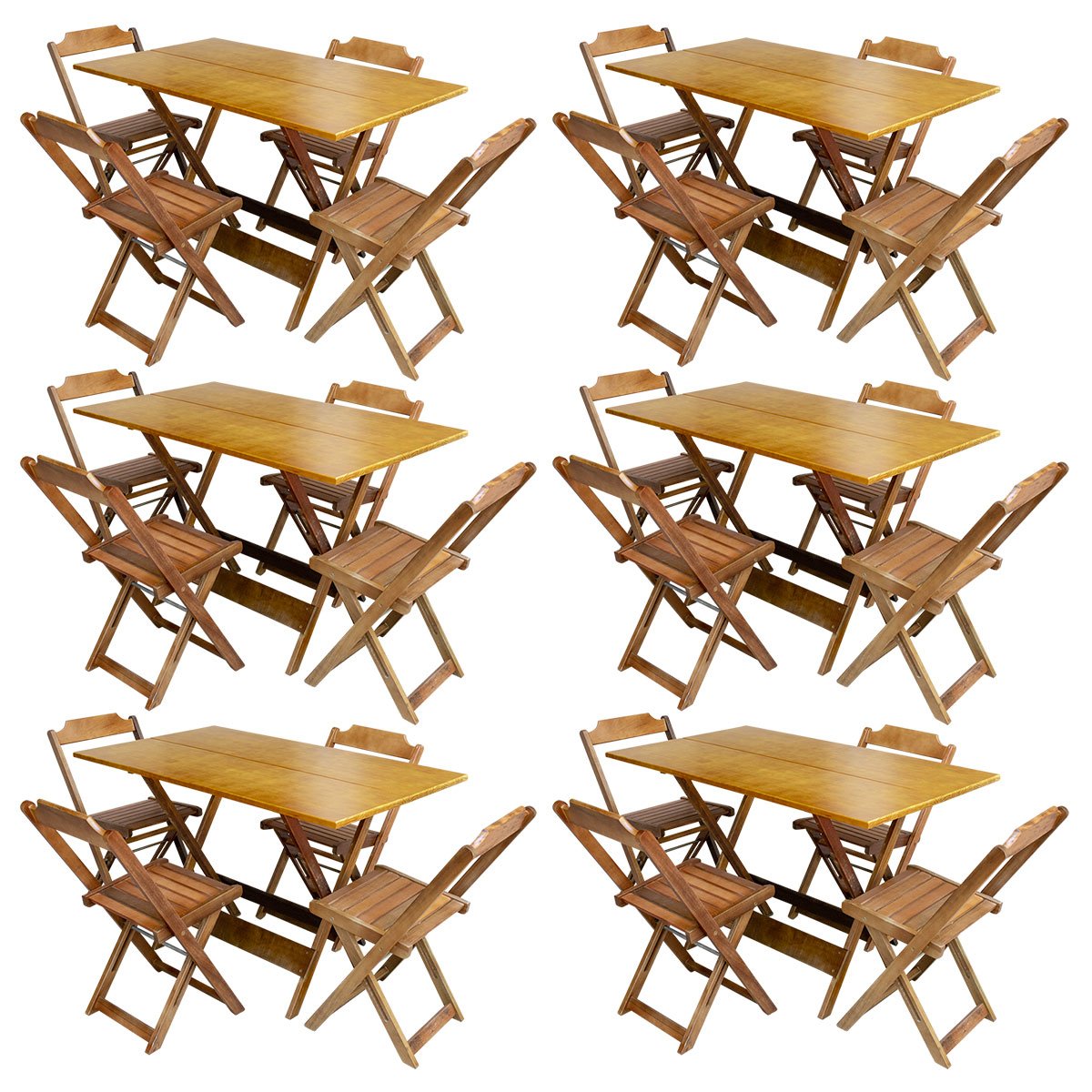 Kit 6 Jogos de Mesa com 4 Cadeiras de Madeira Dobrável 120x70 Ideal para Bar e Restaurante - Mel - 1