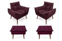 Ver imagem 1 de 2 Poltronas Opala com 2 Puff Bordo Decorativa Confortável para Sala Quarto Recepção Suede Luxo