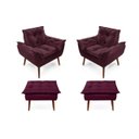 Ver imagem 1 de 2 Poltronas Opala com 2 Puff Bordo Decorativa Confortável para Sala Quarto Recepção Suede Luxo