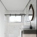 Ver imagem 3 de Espelho 60 Cm Redondo para Quarto Sala Lavabo Hall de Entrada Aro Branco Couro Marrom com Alça