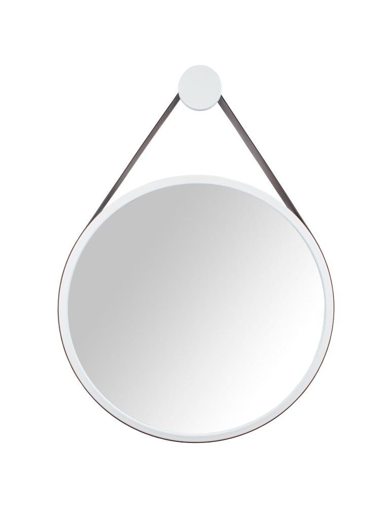 Espelho Decorativo Redondo 60cm Diâmetro Roby - Aro Branco / Couro Marrom