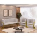 Ver imagem 2 de Kit 2 Poltronas + Sofá 2 Lugares Base de Metal Gold Corino Cor:bege