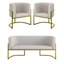 Ver imagem 1 de Kit 2 Poltronas + Sofá 2 Lugares Base de Metal Gold Corino Cor:bege