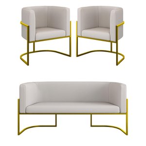 Kit 2 Poltronas + Sofá 2 Lugares Base de Metal Gold Corino Cor:bege