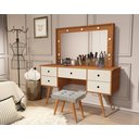 Ver imagem 1 de Penteadeira Camarim com Leds e Espelho Feminina Anaísa MDF:‎ Nature/Off White