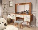Ver imagem 1 de Penteadeira Camarim com Leds e Espelho Feminina Anaísa MDF: Nature/Off White