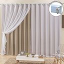 Ver imagem 1 de Cortina para Trilho Comum Elegance 2,00m X 1,70m Bege Tecido Semi Blackout Voal