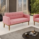 Ver imagem 2 de Poltrona Namoradeira Decorativa Karen Pés Fixo em Madeira Castanho Suede Rose G19 - Gran Belo