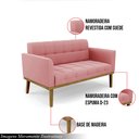 Ver imagem 3 de Poltrona Namoradeira Decorativa Karen Pés Fixo em Madeira Castanho Suede Rose G19 - Gran Belo