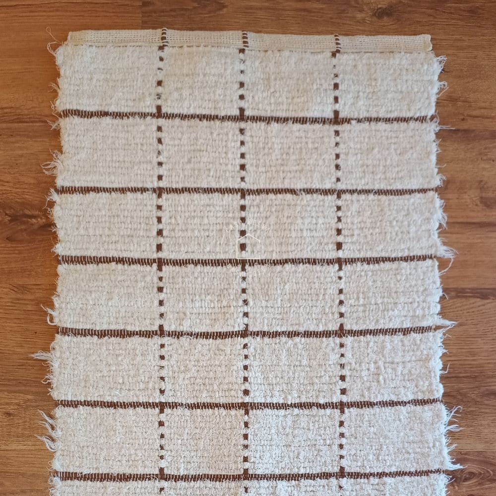 Tapete Passadeira Algodão Cru Grid Caramelo Peludo 50 X 150