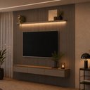 Ver imagem 3 de Painel Ripado para TV 85 pol com Bancada Orgânica e Prateleira LED 297cm Slats L05 Tauari Gris Fosco