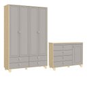 Ver imagem 1 de Cômoda com Porta e Guarda Roupa Infantil 4 Portas Rope Natural Cinza - Matic