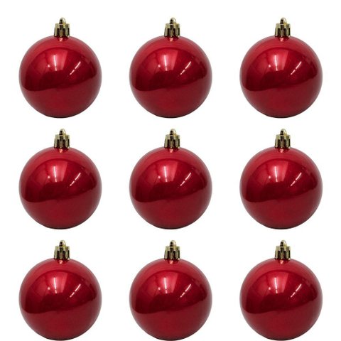 Bolinha de Natal Lisa Perolada C- 9 Peças 6cm- Vermelho- Chibrali Vermelho