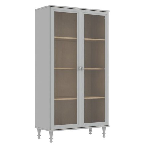 Cristaleira 2 Portas Vidro Pés Madeira 151x80 Cm E957 Cinza Dtall