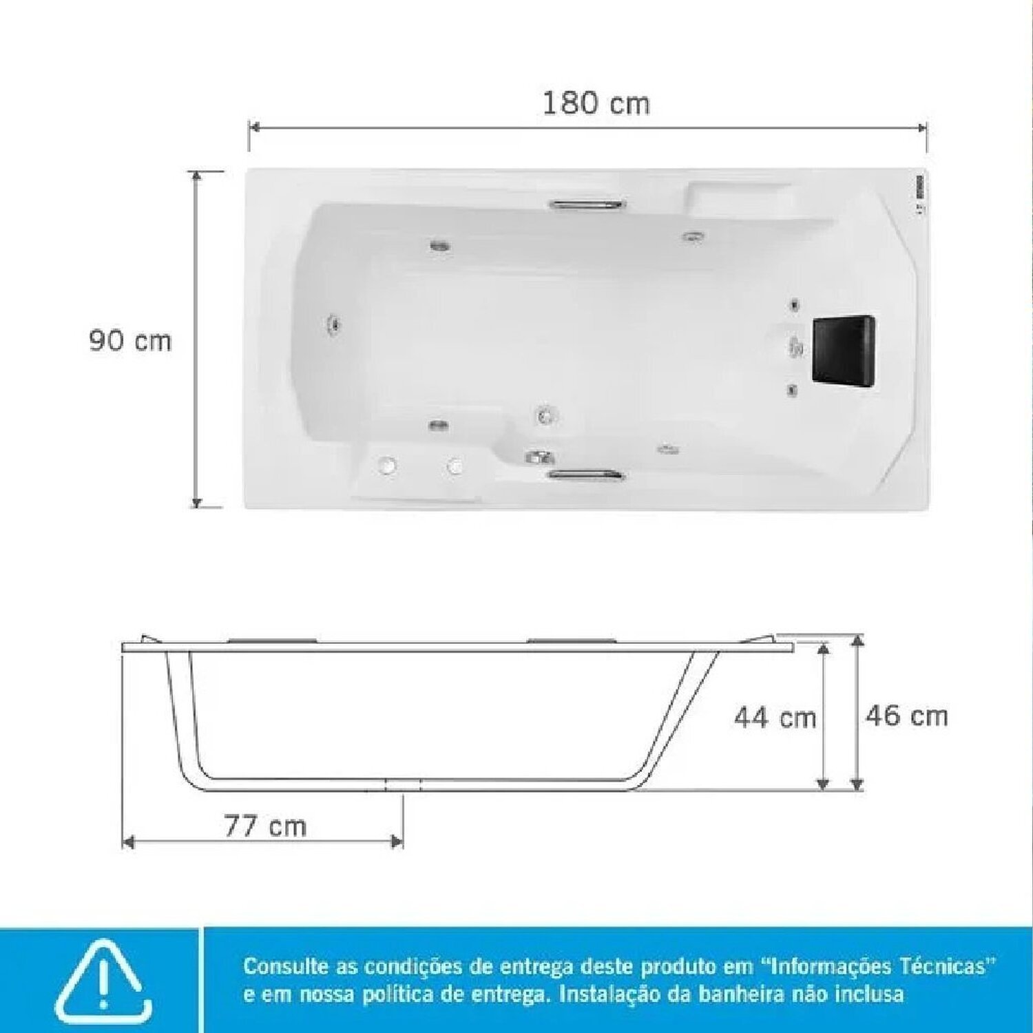 Banheira de Hidromassagem Prima Gran Luxo 180x90x46cm - P1 - sem Aquecedor - 5