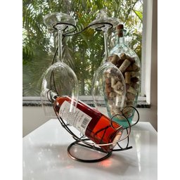 Suporte Vinhos Decorativo Bronze 1 Garrafa e 2 Taças - 2