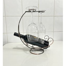 Suporte Vinhos Decorativo Bronze 1 Garrafa e 2 Taças - 3