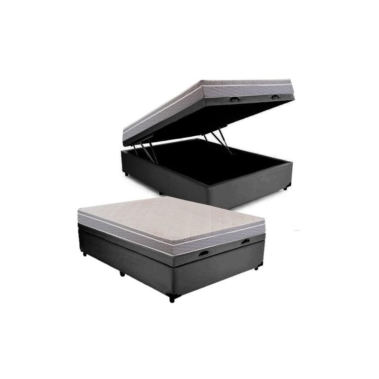 Cama Box Baú Casal Colchão Molas Ensacadas + Box Cinza
