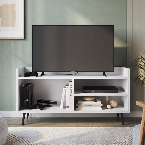 Rack Retrô para TV até 50 Polegadas 120cm 2 Prateleira Sala Branco