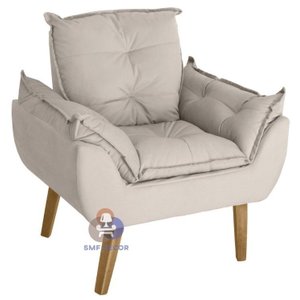 Poltrona/cadeira Decorativa Glamour com Pés Quadrado Bege
