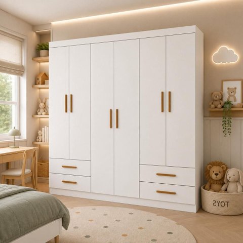 Guarda-Roupa Infantil com 6 Portas e 4 Gavetas 177cm Multimóveis CR35560 Branco