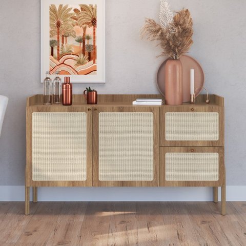 Balcão Buffet Oslo 139cm 2 Portas 2 Gavetas Base em Madeira Mdp Hanover ou Nero - Artesano