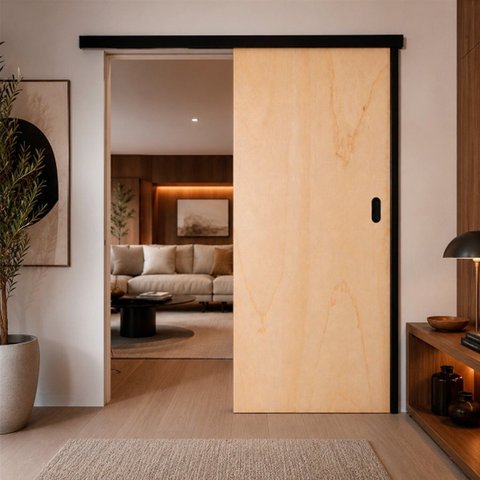 Porta Correr Lisa Mescla Trilho Embutido Concha 62x210cm Esquerdo Marrom Rodam