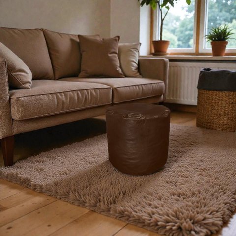 Descanso de Pé Peseira Cheia Puff Redondo Macio Ergonômico Marrom