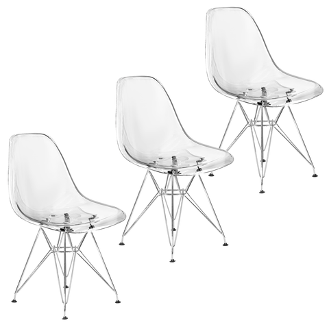 Kit 3 Cadeiras Eames Cristal Transparente