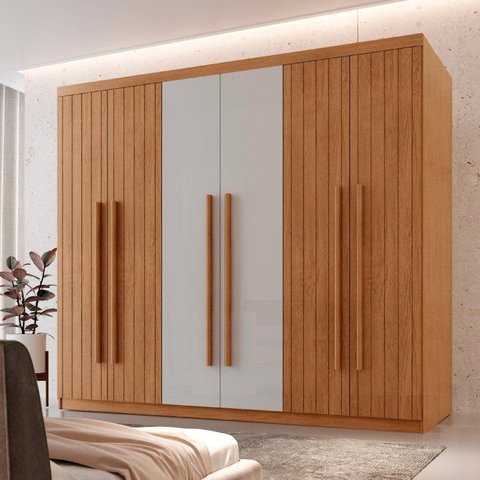 Guarda-Roupa Frisado 100% MDF 6 Portas e 2 Gavetas Veracruz Off White/Marromle