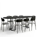 Ver imagem 2 de Mesa Retangular Alina 200cm Preto com 8 Cadeiras Barcelona N01 Couríssimo Preto Linho Cinza - Lyam D