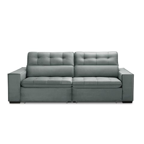 Sofa Retratil Reclinavel 2 Lugares 2,10 Vitória Veludo Cinza Lansofbr