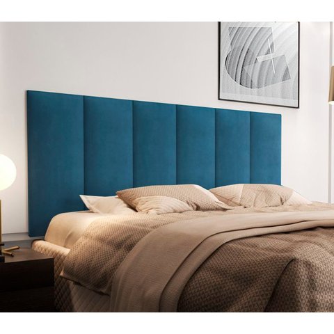 Cabeceira Viuva ou Solteirão Estofada Moderna para Quarto - 128 Cm - Azul Suede