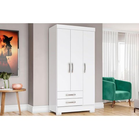 Guarda Roupa Solteiro 3 Portas e 2 Gavetas C/ Pés Briz Be16 Branco - Henn