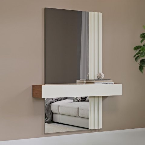 Aparador Suspenso Espelhado Ripado Tb486e Freijó Off White Dalla Costa