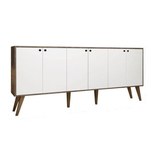 Aparador Buffet Retro para Sala de Estar 6 Portas Guatemala - Castanho/branco