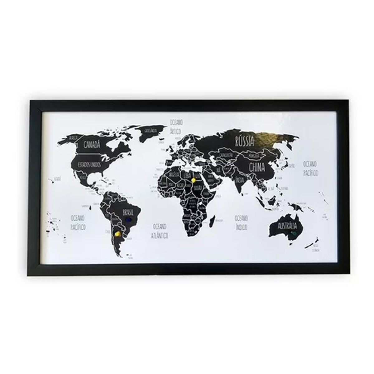 Quadro Decorativo Mapa Mundi Pin Preto Pinar Viagens