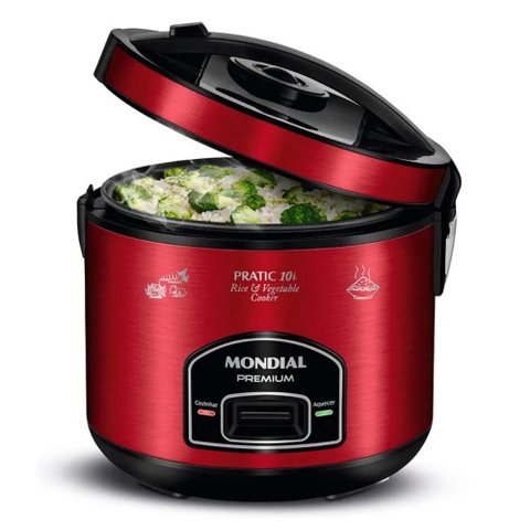 Panela Elétrica de Arroz Mondial Pratic 10i Premium Vermelho/inox 700w 220v - Pe-46-10x