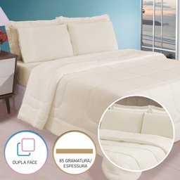 Edredom Casal Queen 5 Peças Leve para Verão Função Cobre Leito Bege Casa Dona - 2