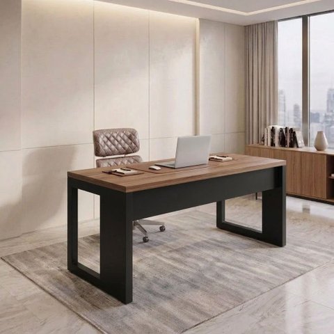 Mesa para Escritório Diretor com Tampo 120cm Preto e Marrom Yescasa