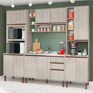 Cozinha Modulada New 250x214 Cm 4 Peças 12 Portas 2 Gavetas MDP Legno - ClickLar