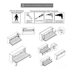 Kit Ferragens Cama Solteiro Horizontal Retrátil de Parede - 5