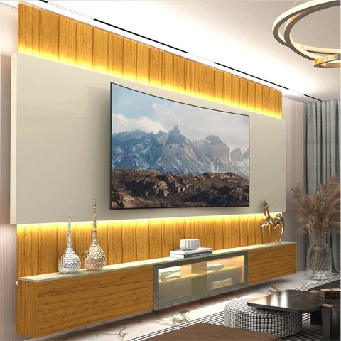 Estante para TV e Home Theater até 115 Polegadas 100% MDF com LED com Vidro Reflecta 260CMX251,5cm Soberano Marrom