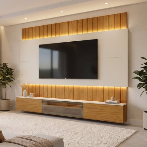 Estante para TV e Home Theater até 115 Polegadas 100% MDF com LED com Vidro Reflecta 260CMX251,5cm Soberano Marrom
