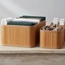 Ver imagem 4 de Kit 3 Cestos Multiuso em Bambu – para Quarto, Banheiro, Closet, Lavanderia e Escritório