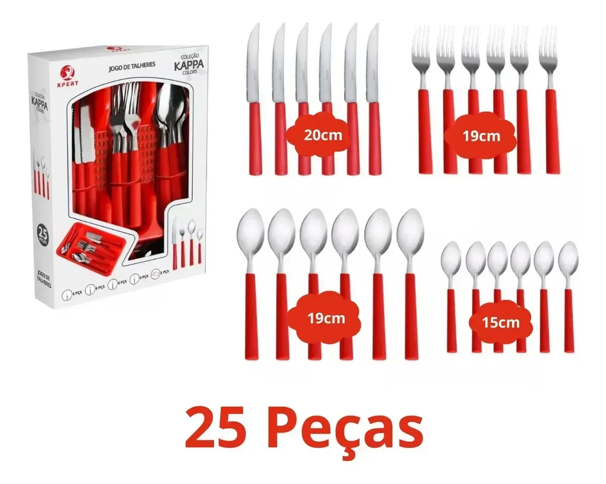 Faqueiro 25 Peças Inox Porta Talher Luxo Premium Kappa Color - 3