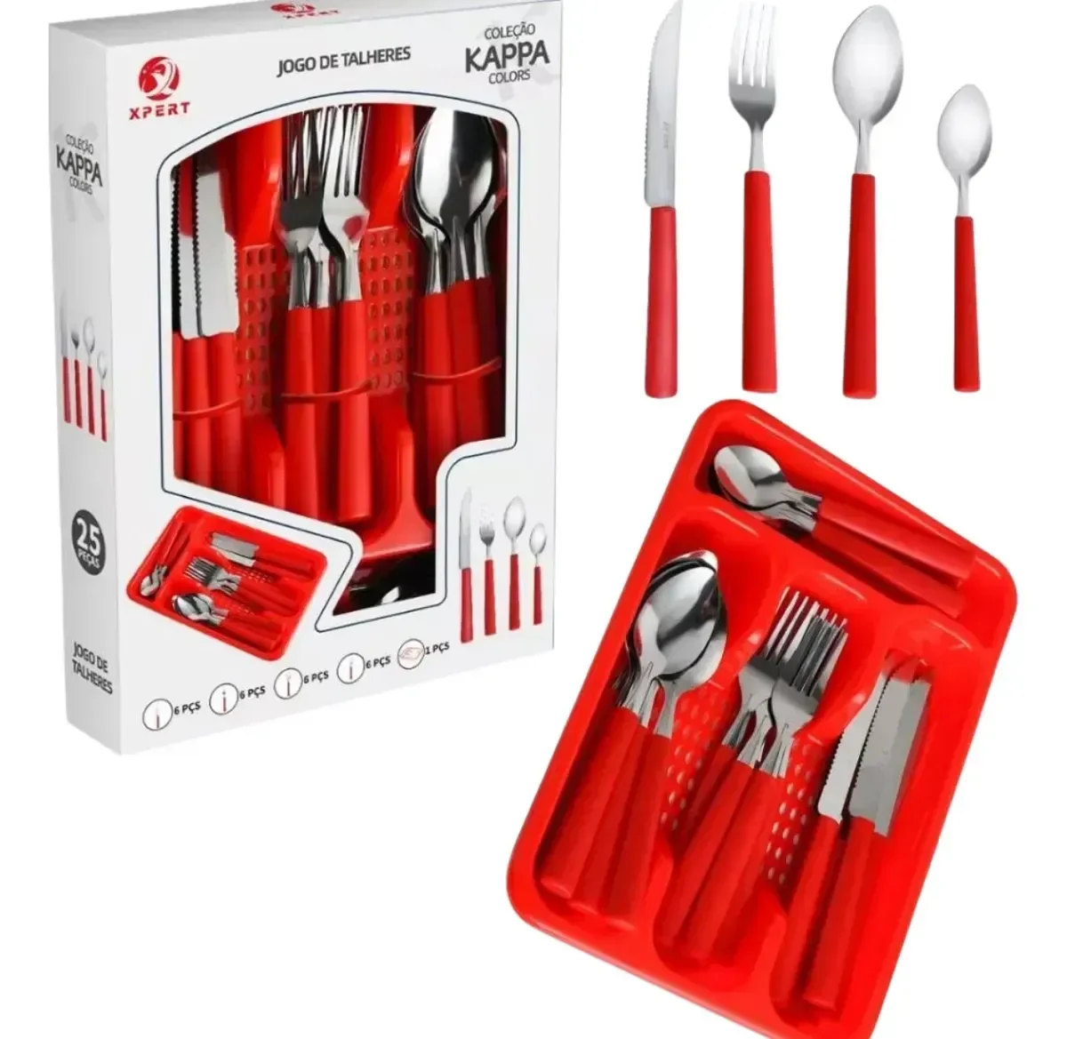 Faqueiro 25 Peças Inox Porta Talher Luxo Premium Kappa Color