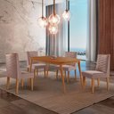 Ver imagem 1 de Mesa de Jantar Copper 120cm Tampo Mdf 4 Cadeiras Moderna Linho Capuccino/naturale/naturale
