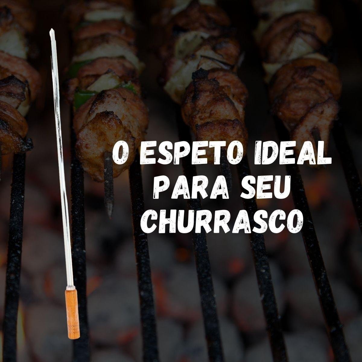 Kit 4 Espetos Churrasco Simples Cabo De Madeira 83cm Aço - 5