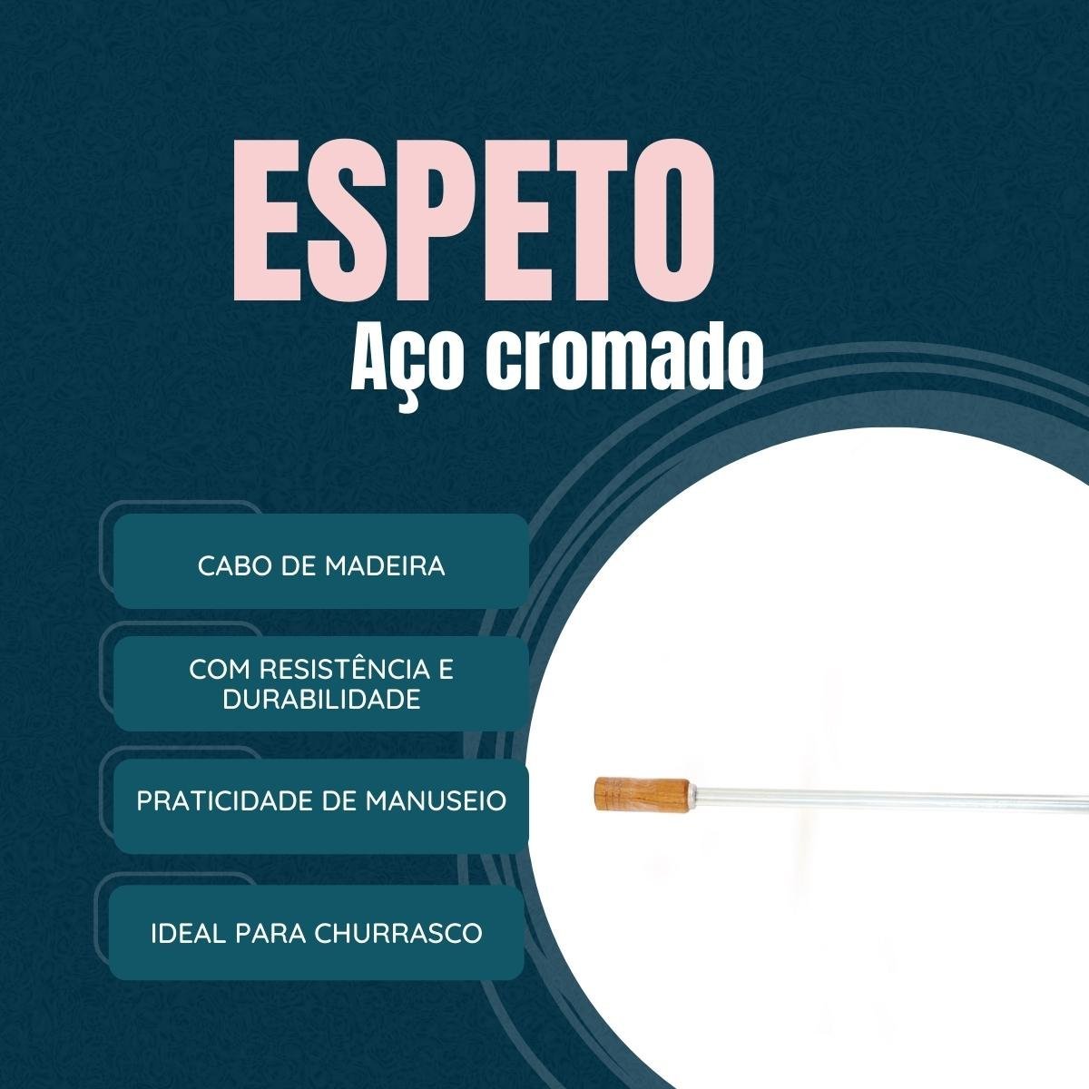 Kit 4 Espetos Churrasco Simples Cabo De Madeira 83cm Aço - 3